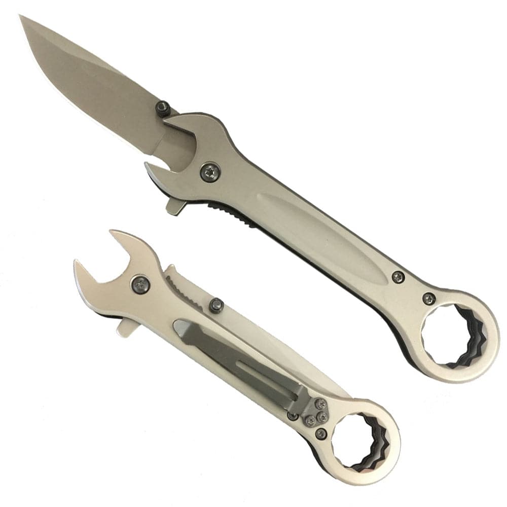 T 271287 5 inch Grey Wrench-Shaped Outdoor Camping Tool Multifunctional Fruit Folding Knife