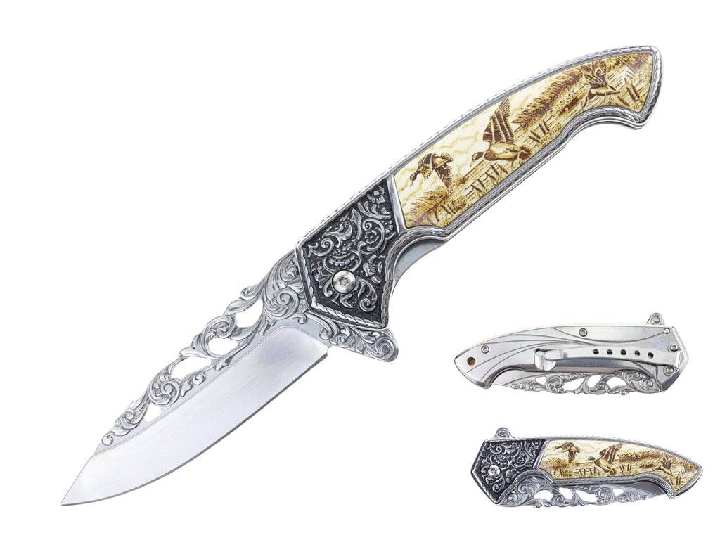 T 27801-EG 5 inch Eagle Etched Design Outdoor Camping Tool Multifunctional Fruit Folding Knife