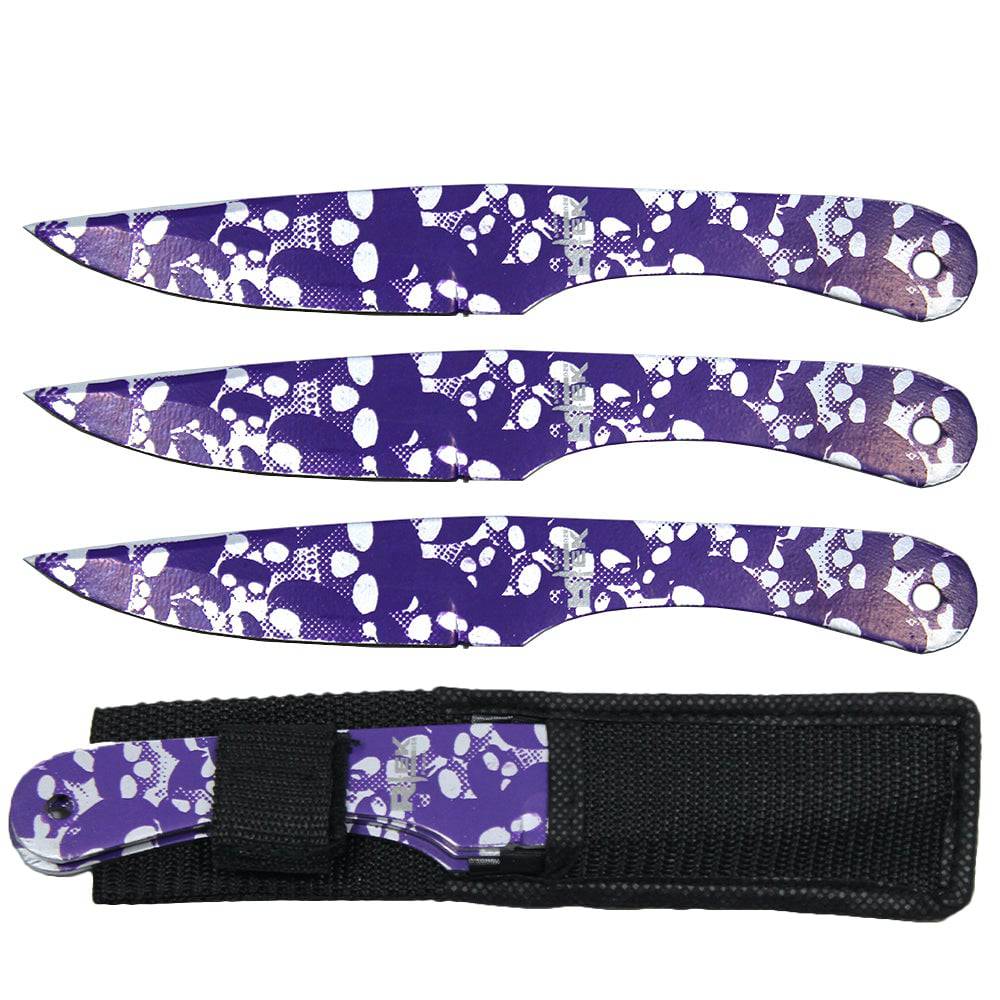 8 inch Blue Skull Print Throwing Knife Set with Sheath