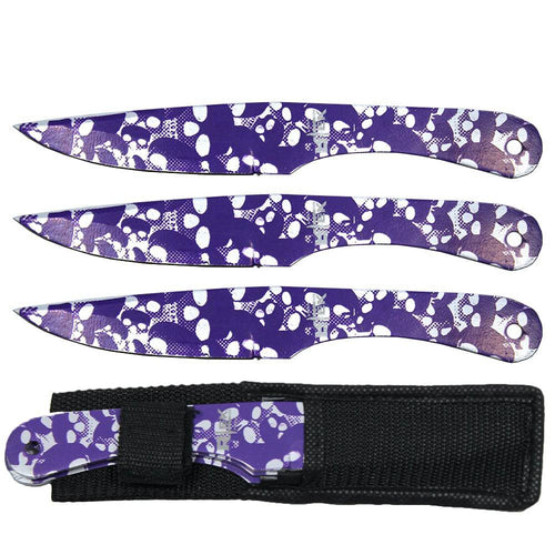 8 inch Blue Skull Print Throwing Knife Set with Sheath