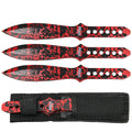 Juego de cuchillos de caza con estampado de calavera zombi rojo de 8" con funda