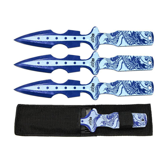 TK 016-365BL Juego de cuchillos arrojadizos con estampado de dragón azul de 6,5" y funda de nailon