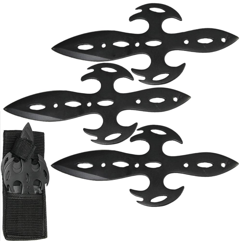 6" Black Warrior Fixed Blade Knife Set with Nylon Sheath