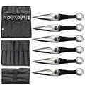 TK 036-665SSK 6.5 inch Silver Cord Wrapped Kunai Skull Printed Throwing Knife 6 PCS Set with Carrying Case