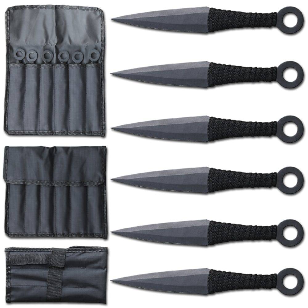 TK 086-66BK Juego de 6 cuchillos arrojadizos Kunai envueltos en cordón de 6,5" con estuche de transporte