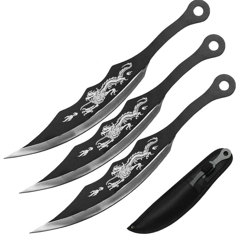 TK 087-310BDR 10" 3PCS Dragon Throwing Knife Set with Sheath