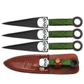 8" Skull Print Kunai Cord Wrapped Fixed Blade Knife Set with Leather Sheath