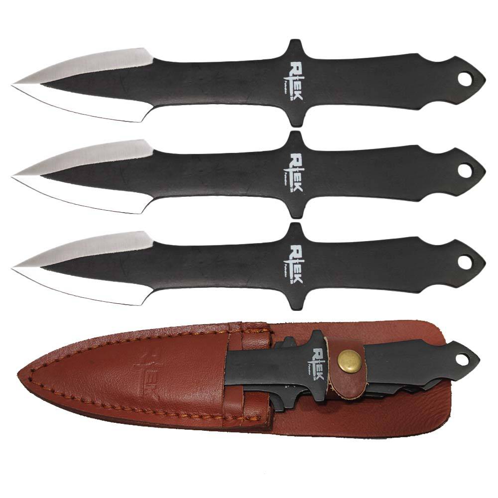8" Arrow Head Fixed Blade Knife Set with Leather Sheath