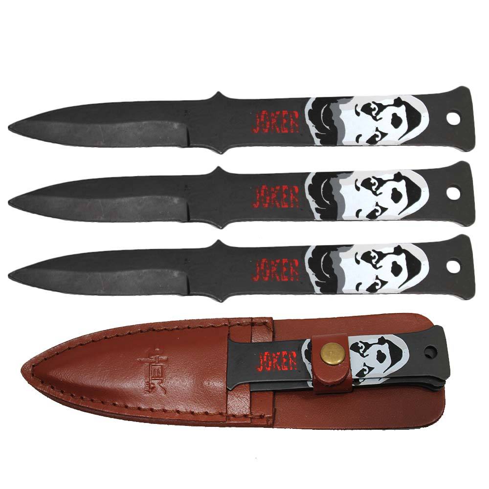 8 inch Clown Print Throwing Knife Set with Leather Sheath
