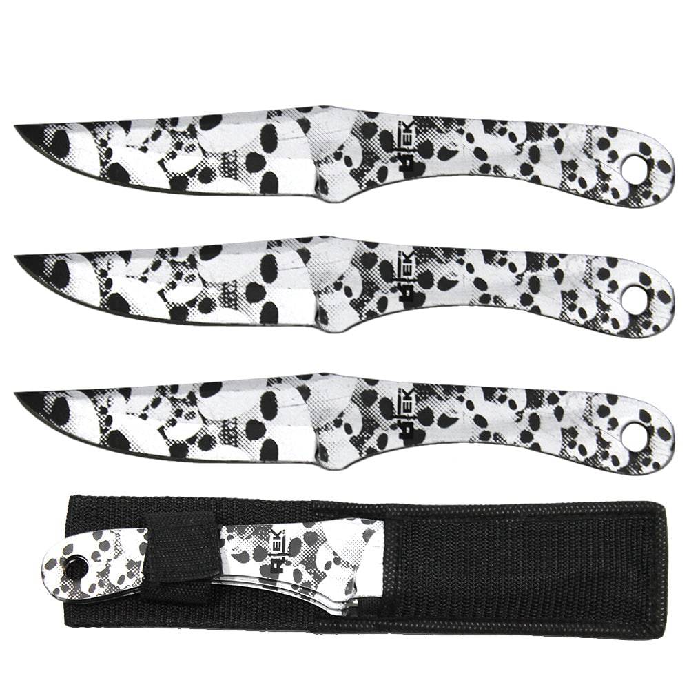 8.5" Silver Skull Print Fixed Blade Knife Set with Sheath