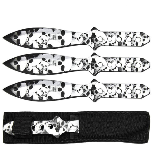 8.5 inch Silver Skull Print Fixed Blade Knife Set with Sheath