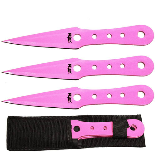 8 inch 3PCS Rtek Throwing Knife Set Pink with Sheath