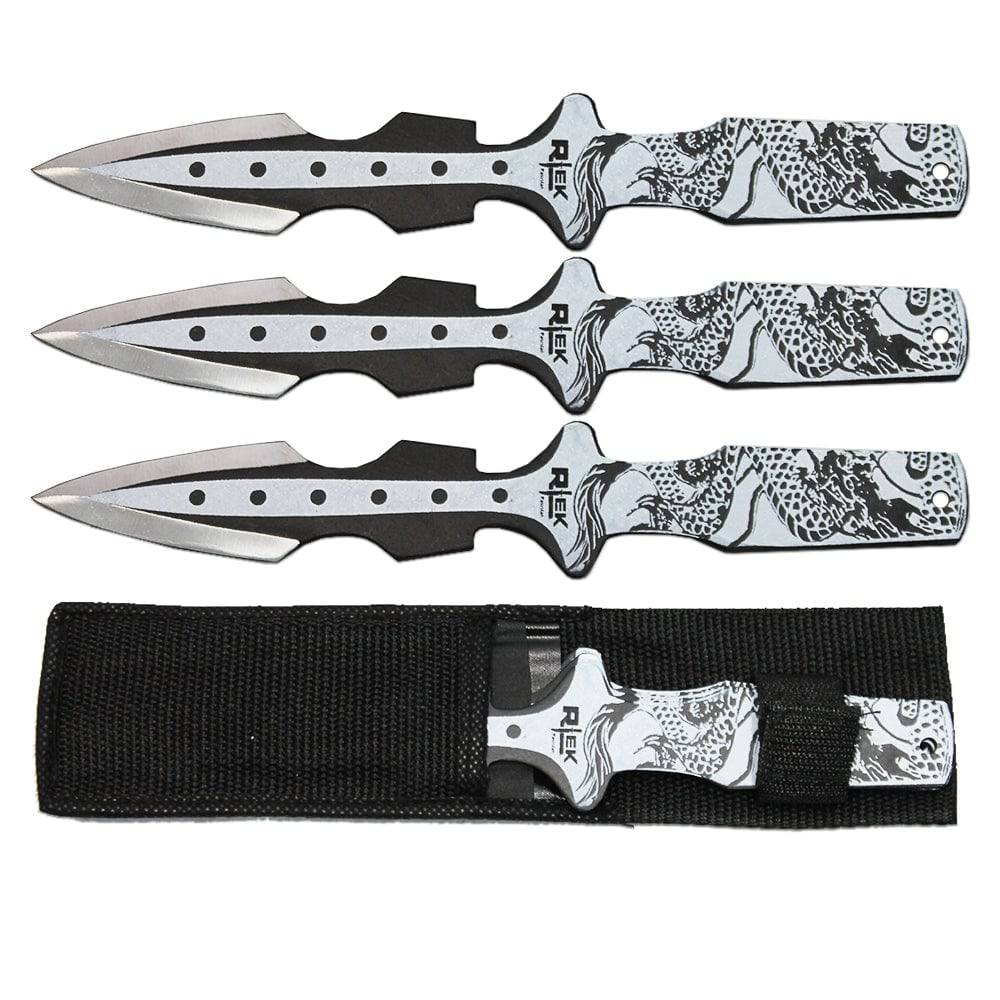 10" Black Dragon Print Fixed Blade Knife Set with Nylon Sheath