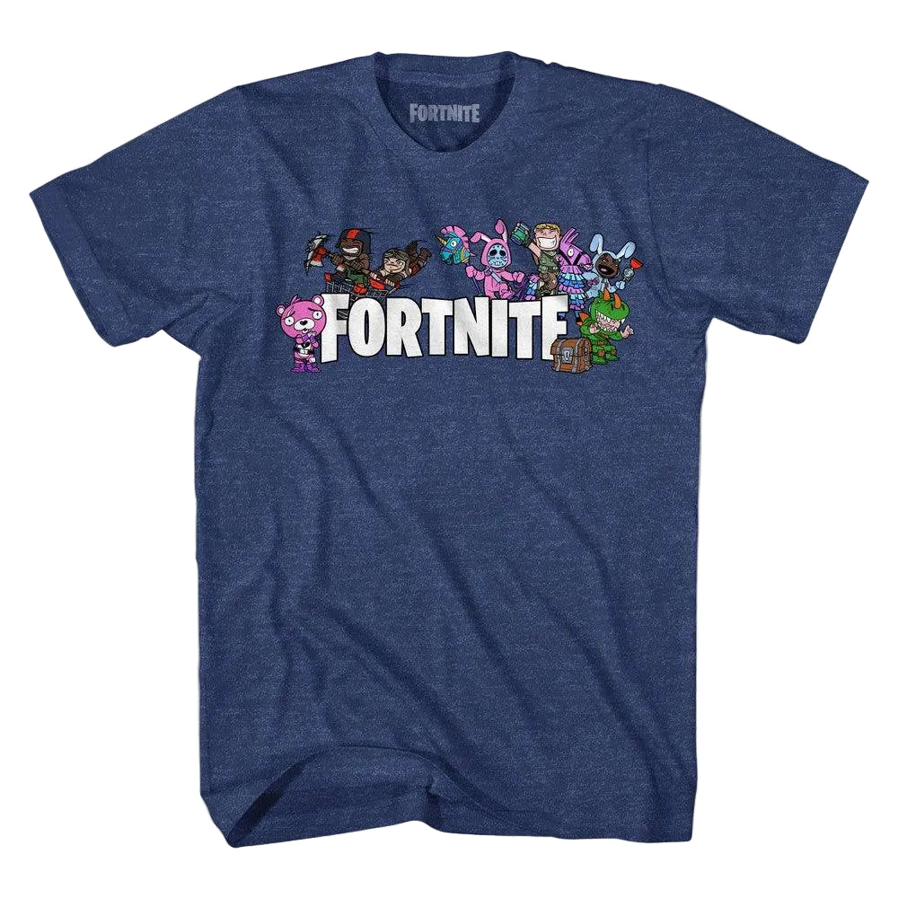 Men's Fortnite Chibi Group Short Sleeve Navy Heather Graphic Tee T-Shirt