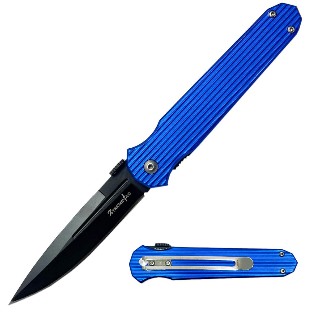 XT 464-45BL 4 inch Blue Shadow Manual Open Folding Knife with Belt Clip