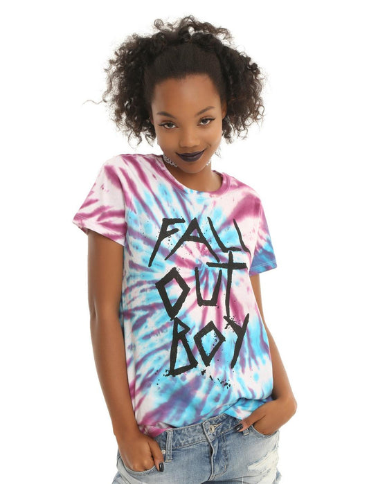 Women Junior's Fall Out Boy Blue Tie-Dye T-Shirt Tee - Bladevip