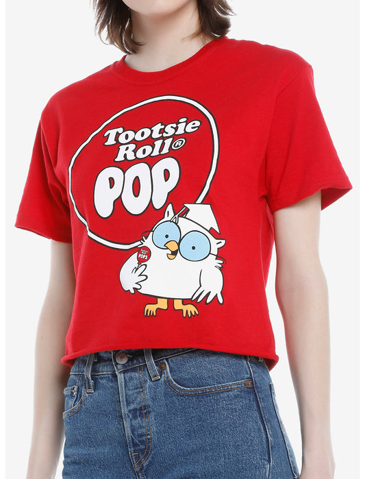 Women’s Red Tootsie Roll Pop Crop T-Shirt Tee
