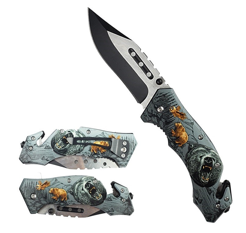 4.5" Spring Assisted Bear Wildlife Rescue Folding Pocket Knife - Bladevip