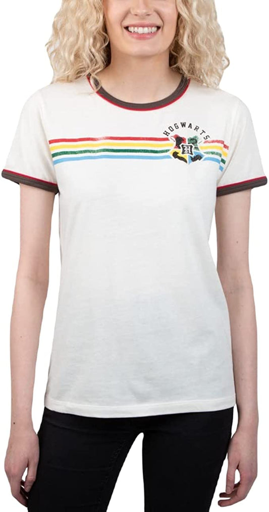 Camiseta con ribetes de rayas arcoíris de Harry Potter Hogwarts para niño