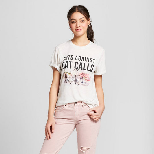 Women's Juniors Cats Against Cat Calls Short Sleeve Graphic Tee T-Shirt
