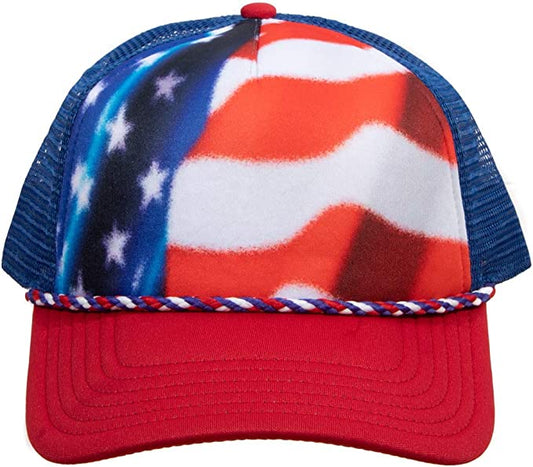 Red, White & Blue American Flag Trucker Hat Cap