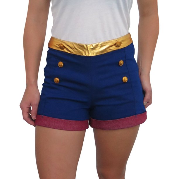Pantalones cortos de traje de talle alto de Wonder Woman azul para mujer