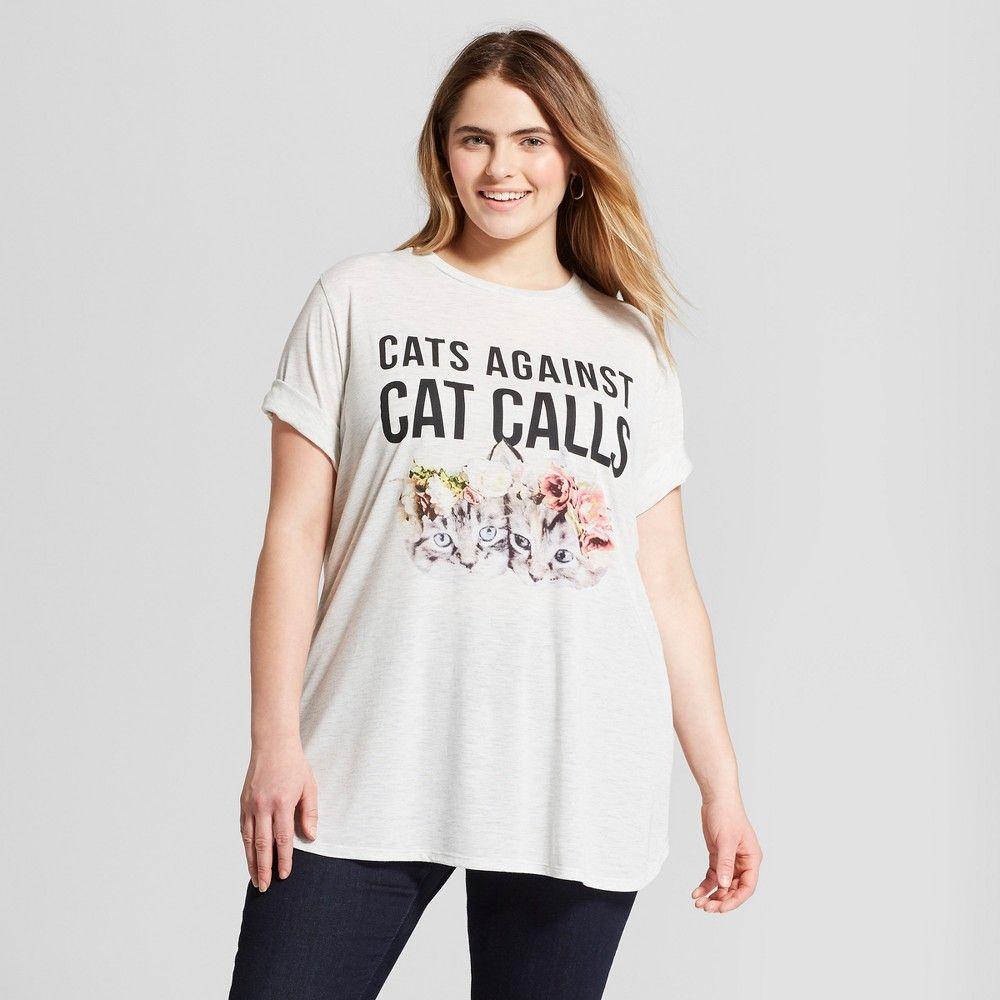 Camiseta gráfica de manga corta con diseño de gatos contra llamadas de gatos para mujer