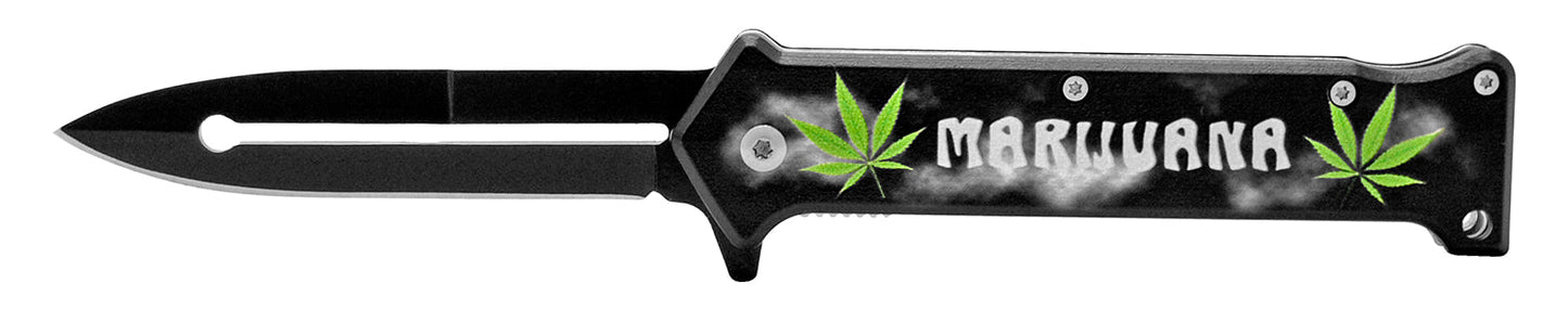 4.5" Assist-Open Knife - Marijuana Leaf Print Handle