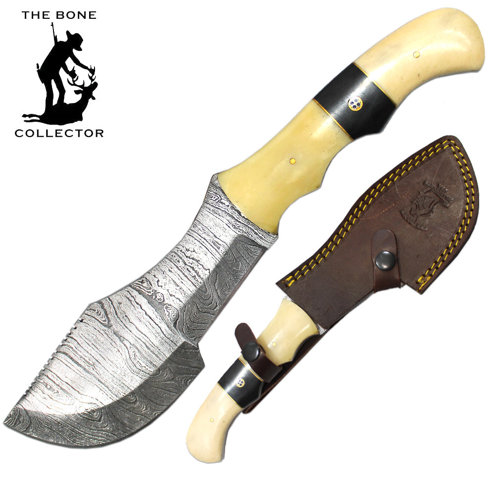 BC 880-BN 11.5" Bone Collector Jungle Survival Knife Cattle Cow Bone Handle with Leather Sheath