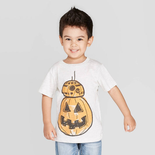 Camiseta de manga corta Star Wars Halloween BB-8 para niños pequeños, camiseta gris claro