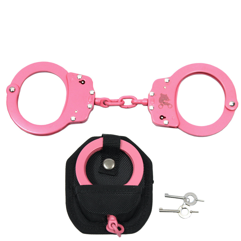 Pink Double-Lock Chained Handcuffs with Case