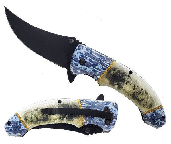 4.75" Bear Handle Trailing Point Blade Assist-Open Folding Knife