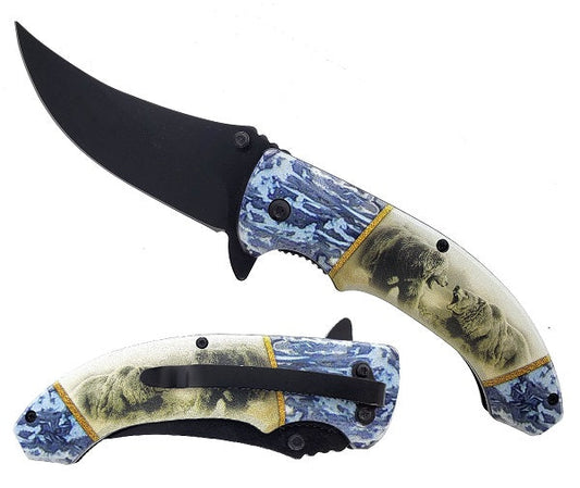 4.75" Bear Handle Trailing Point Blade Assist-Open Folding Knife - Bladevip