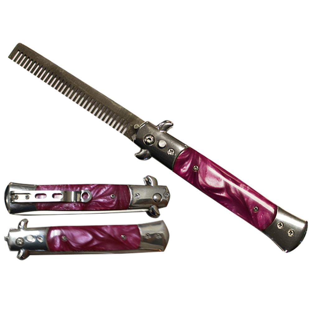 KS 1408PK-CB 4" Pink Handle Assist-Open Folding Comb Novelty