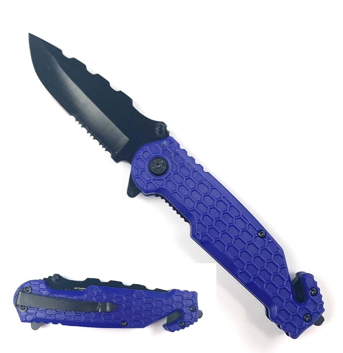 4.75" Blue Honeycomb Textured Handle Assist-Open Tactical Folding Knife