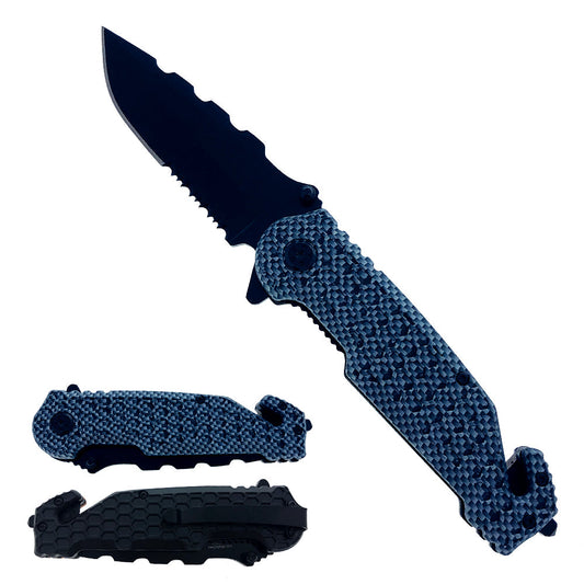 4.75" Gray Honeycomb Textured Handle Assist-Open Tactical Folding Knife - Bladevip