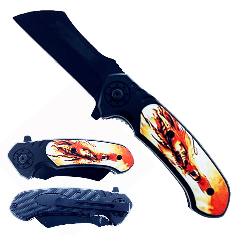 4.5" Red Dragon Handle Assist-Open Tanto Blade Folding Knife - Bladevip