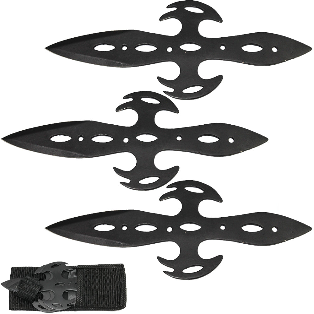 TK 0289-3BK 7.5" Black Warrior Throwing Knife Set with Nylon Sheath - Bladevip