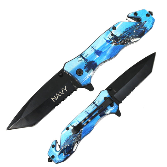 PK 2822-NA 4.5" Navy Aircraft Carrier Tactical Assist Open Knife with Glass-breaker & Belt Cutter - Bladevip