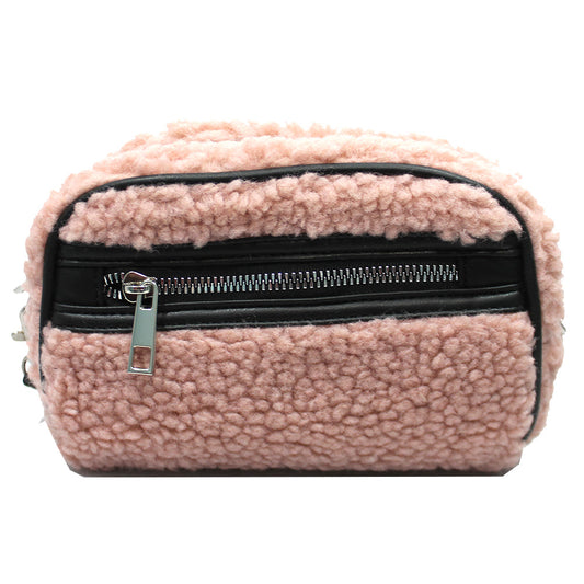 Pink Faux Fur Purse Belt Bag