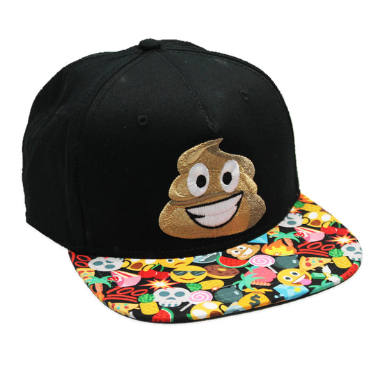 Sombrero negro con emoji de caca juvenil