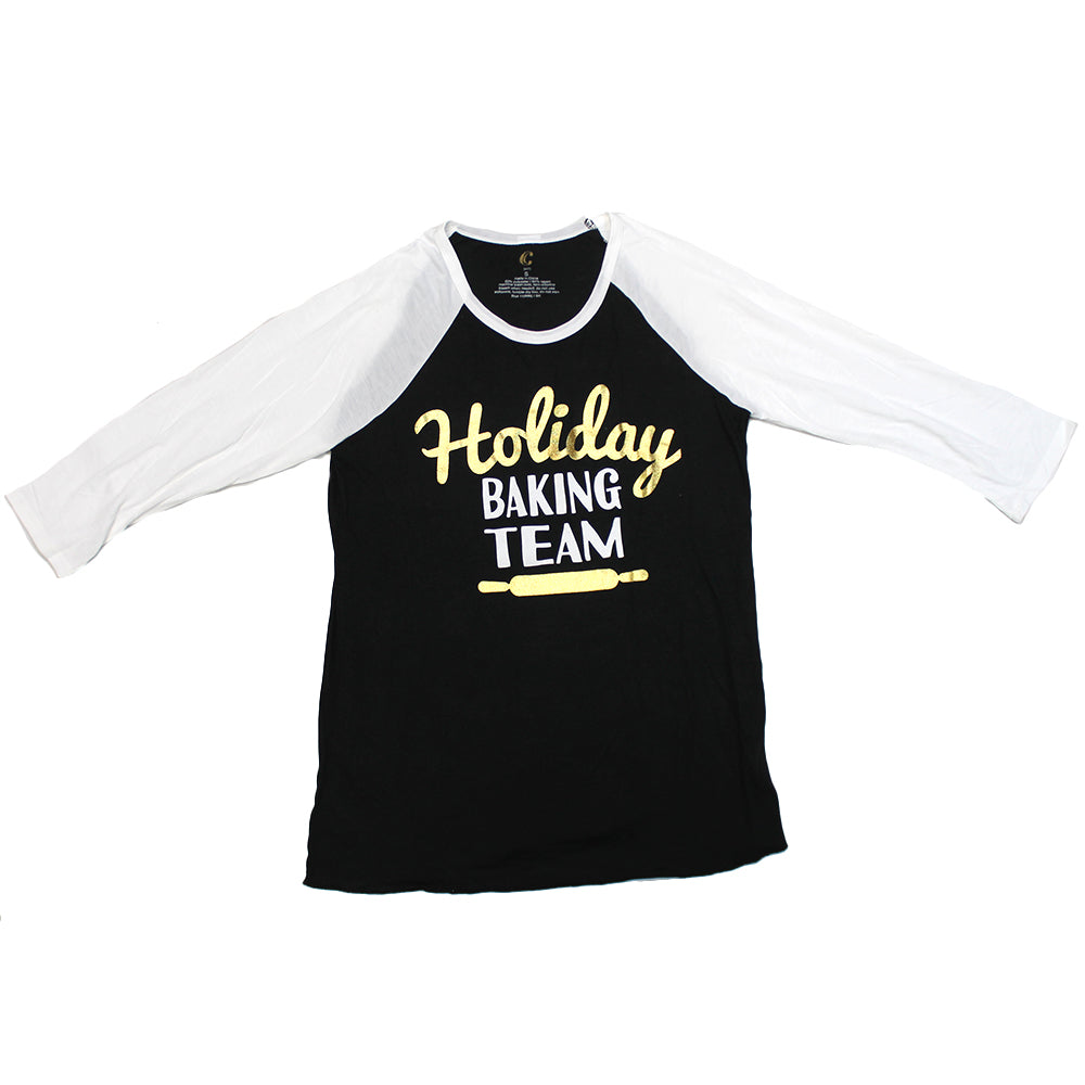 Camiseta raglán blanca y negra para mujer Juniors Holiday Baking Team