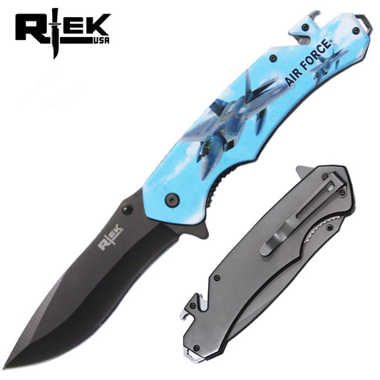 RT 6351-AF 6" Rtek Jumbo Tactical Serviceman Assist-Open Rescue Knife with Bottle Opener, Rope Cutter & Glass Breaker - Bladevip