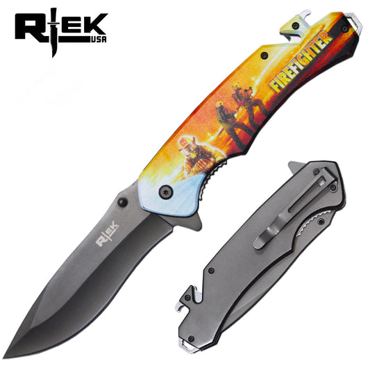 RT 6351-FF 6" Rtek Jumbo Tactical Serviceman Assist-Open Rescue Knife with Bottle Opener, Rope Cutter & Glass Breaker - Bladevip