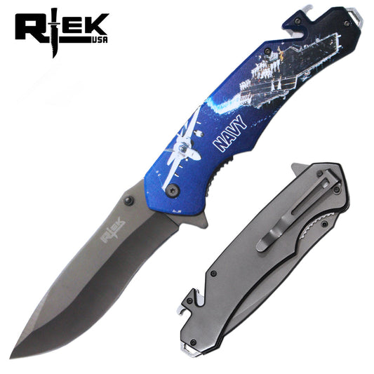 RT 6351-NA 6" Rtek Jumbo Tactical Serviceman Assist-Open Rescue Knife with Bottle Opener, Rope Cutter & Glass Breaker - Bladevip