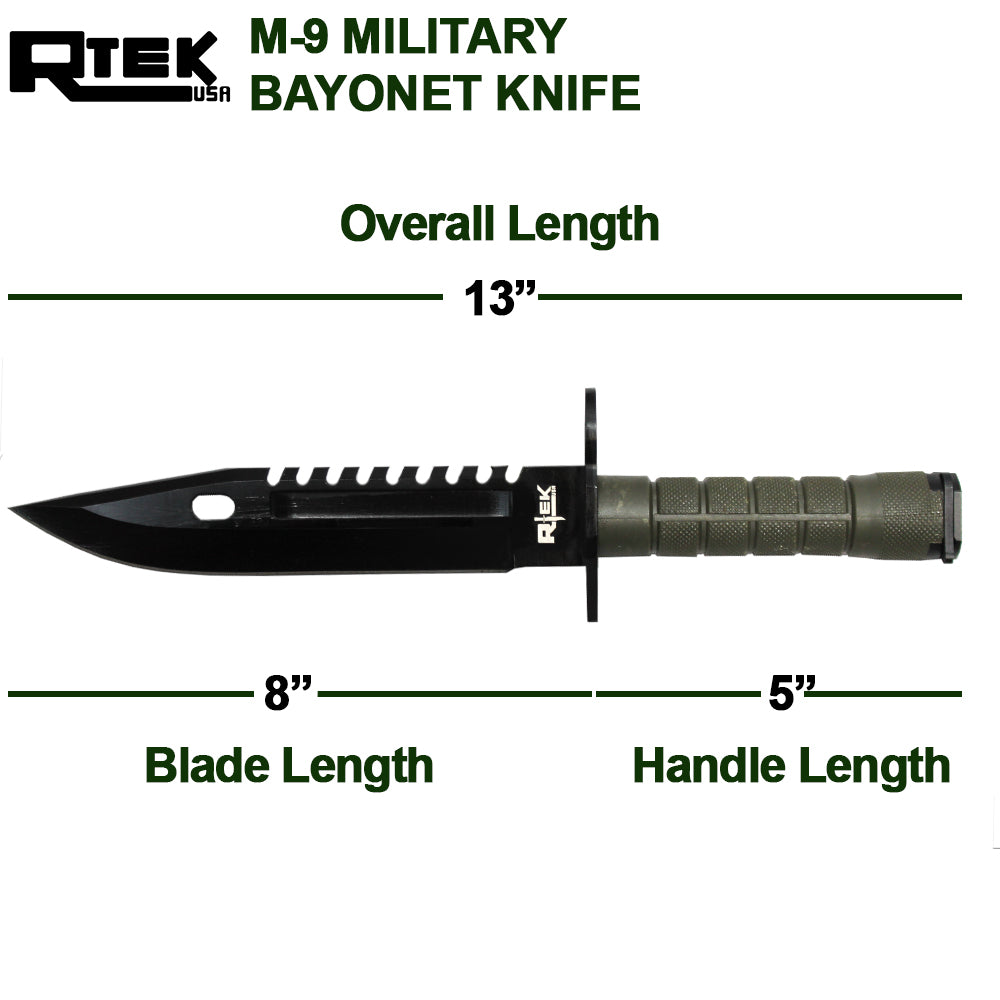 Rtek Juego de cuchillos de caza, con funda de plástico endurecido M-9, cuchillo de sierra estilo militar, cuchillos para desollar y funda de viaje para caza, aderezo de campo, desollamiento, camping y al aire libre