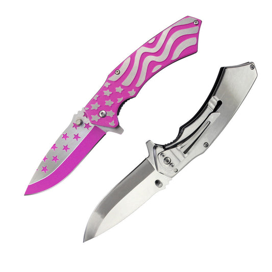 4.75″ Purple USA Flag Spring Assist-Open Titanium Coated Frame Lock Folding Knife - Bladevip