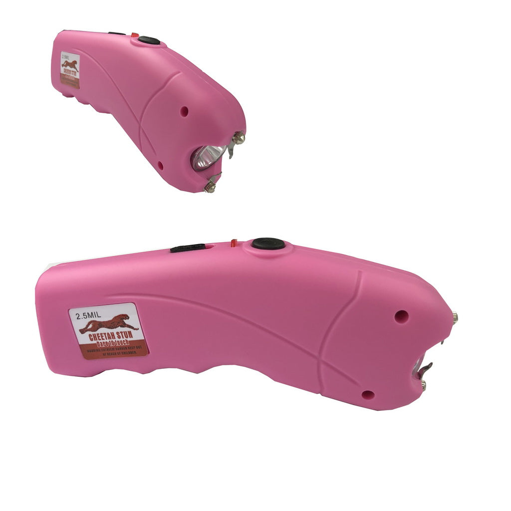 STUN T31309-PN 5" 9.8MKV Pink Curved Handle Glare Led Flash Light Stun Gun Rechargeable