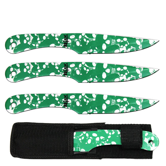 8" Green Skull Print Throwing Knife Set with Sheath - Bladevip