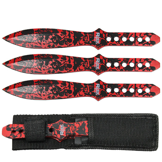 8" Red Zombie Skull Print Throwing Knife Set with Sheath